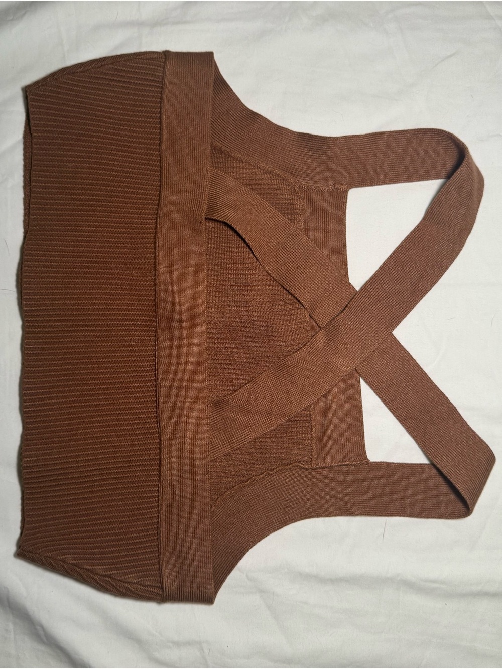 House of Harlow 1960 Brown Ribbed Cross Back Crop Top Medium - Picture 4 of 5